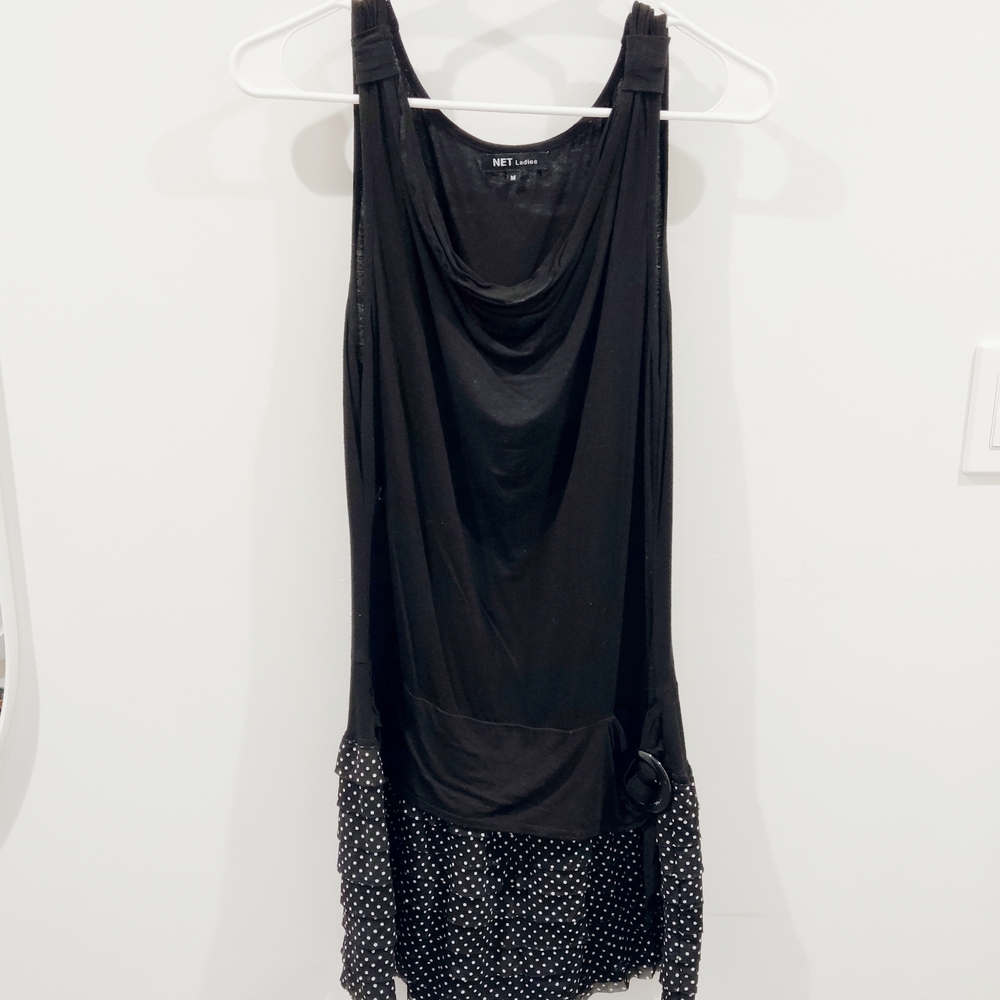 2/$10 3/$12 Black Sleeveless Dress with Polka Dot Hem